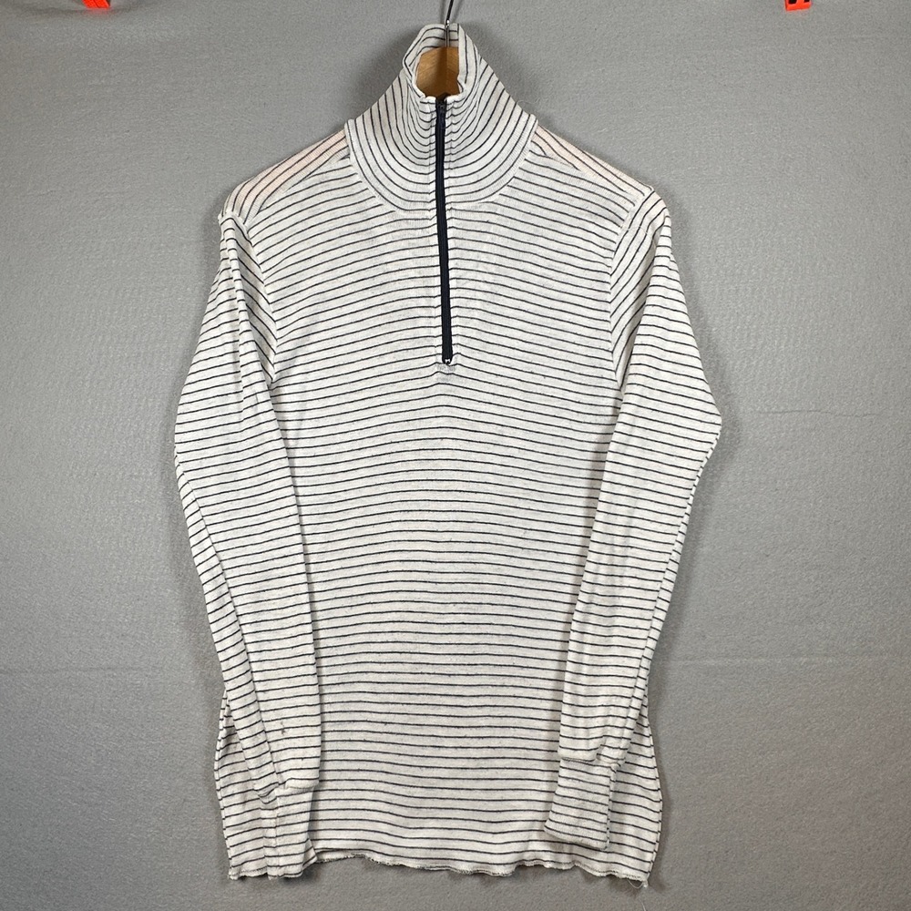 Vintage Patagonia Polypropylene Striped Quarter Zip Base Layer Top White Navy XL